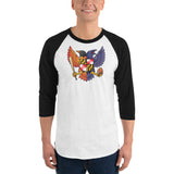 Birdland Baltimore Raven & Oriole Maryland Crest - Unisex 3/4 sleeve raglan shirt