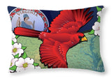 Virginia Cardinal In Flight With Dogwood Flowers - Throw Pillow